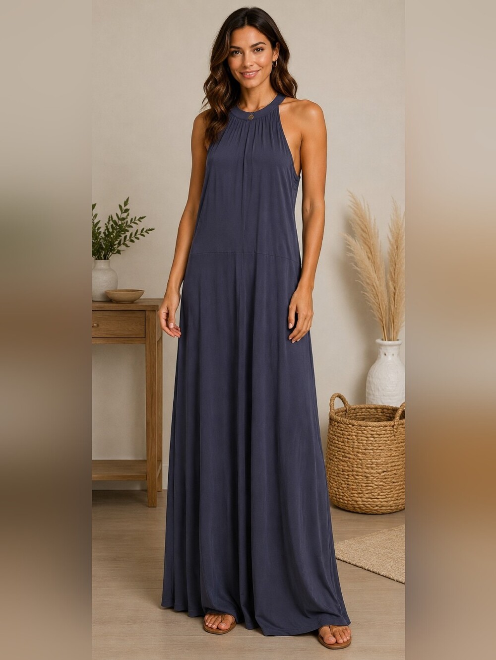 Styleword Small Sleeveless Navy Halter Maxi Dress
